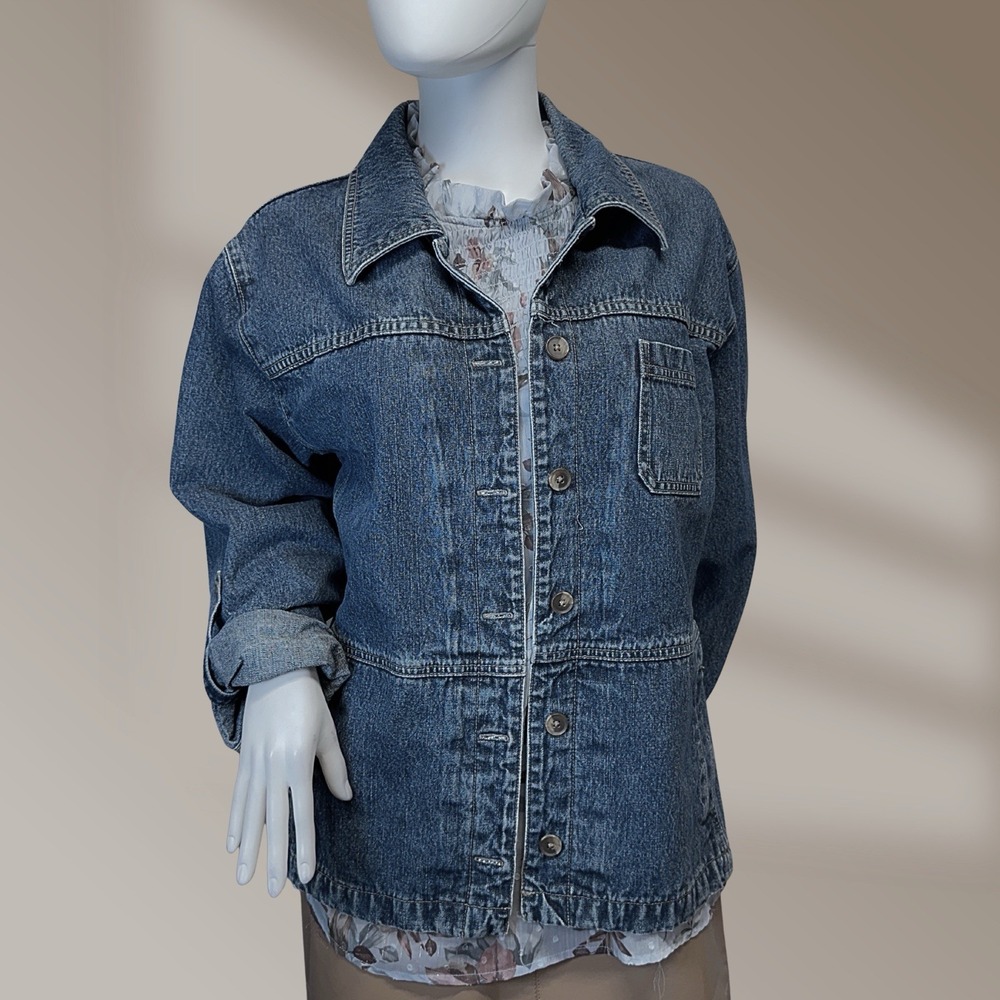 Tapemeasure Brand Women's Stylish Vintage Retro Tab Sleeve Jean Jacket Sz L